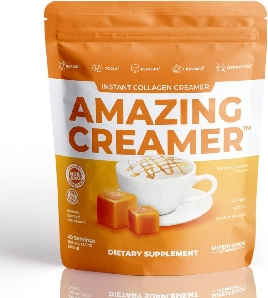 Superfoods Company Amazing Creamer with Collagen - Keto Creamer-Hyaluronic 산 & MCT 기름 - 두뇌 Boost & Curbs Cravings - 건강한 피부 & 머리 지원 - Diet-Friendly [30 서빙] [칼라]
