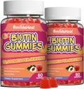 머리 성장 10000 mcg, 머리 피부 및 못을 위한 2 팩 Biotin Gummies는 Folic 산, 비타민 A, B, C, E & D의 여자 & 남자를 위한 Vegan 생물 비타민, 120 Gummies를 가진 거짓합니다