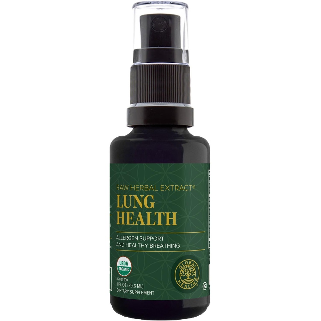 Global Healing Organic Lung Health Supplement - Lung Cleanse, 호흡 지원 및 Mucus Relief를 위한 초본 Nasal Decongestant 스프레이 - 정상적인 Nose 알레르기 및 Sinus Defense - 1 Fl Oz