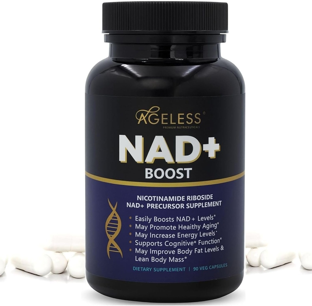 여성 및 남성을위한 연령 NAD + 보충제 | 300mg 니코틴 아미드 리보사이드 염화물 | 노화 방지를위한 다이어트 보충 | 에너지, 초점, 체력, 지방 대사 및인지 기능 지원 – 90 캡슐