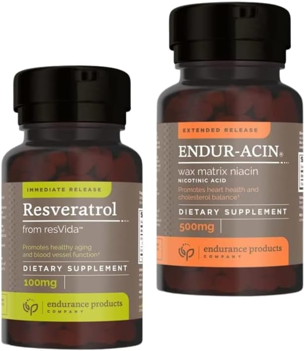 내구시간 제품 Resveratrol 보충교재 – 포도 피부 추출물 - 100mg Trans-Resveratrol 산화 방지제 및 ENDUR-ACIN Niacin - 비타민 B3 Niacin 500mg 장시간 방출 & 낮은 Flus