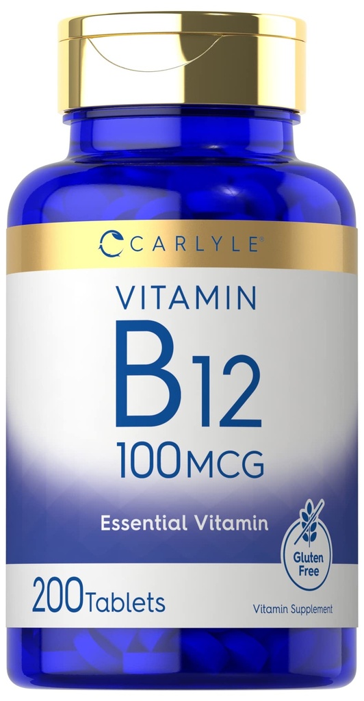 Carlyle Vitamin B12 100mcg | 200 정제 | 필수 비타민 보충 | Vegan, Non-GMO, 글루텐 프리 포뮬러
