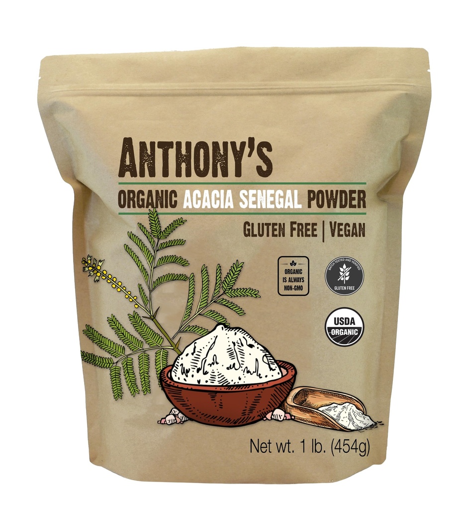 Anthony의 유기 Acacia Senegal 분말, 1 lb의 배치는 글루텐 자유로운, 비 GMO의 수용성 섬유, Prebiotic를 시험했습니다