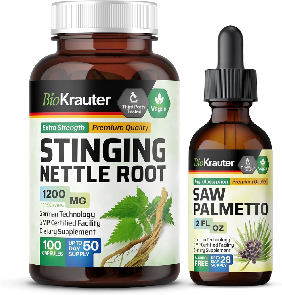 BIO KRAUTER Sting Nettle 100 캡슐 & 톱 Palmetto Tincture 2 Fl. Oz.