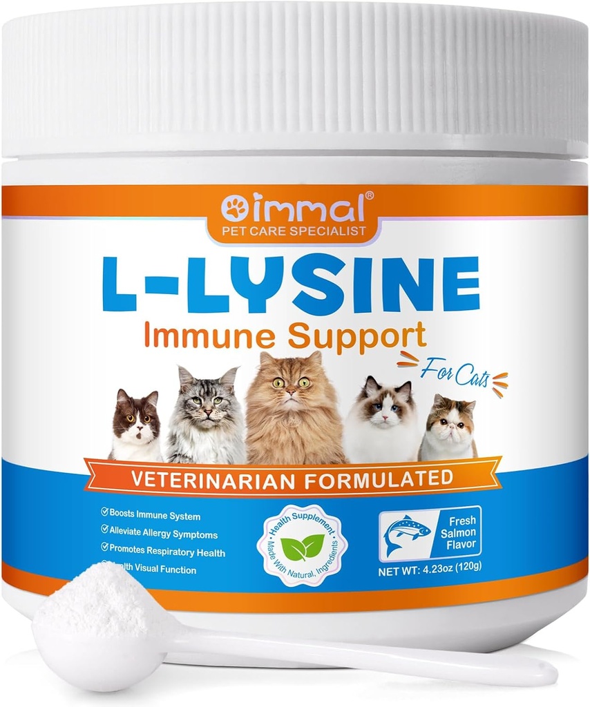 Cats, Cats, Support Immune System, Respiratory Health & Visual Function 및 Allergy Relief, Pet Health Supplies Multivitamins, Salmon flavor - 4.23 oz / 120g의 L-Lysine Powder