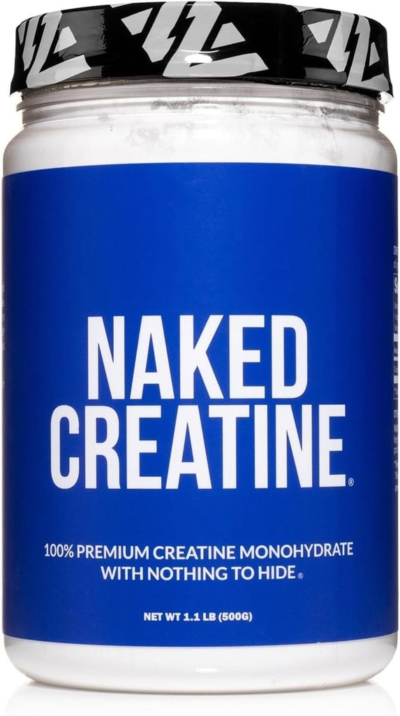 NAKED 순수한 Micronized 크레아틴 Monohydrate 분말 - Unflavored, 500g, 1.1lb 대량 - Vegan, 비 GMO, 글루텐 자유로운, 콩 자유로운, 충전물 없음, 지원 근육 성장 & 힘 - 100개의 서빙