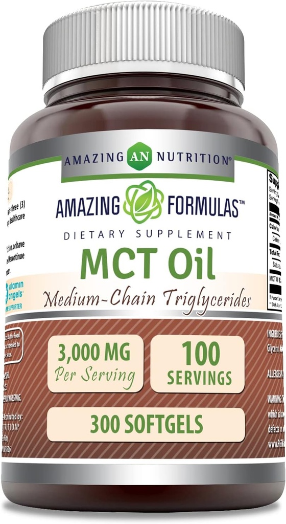 놀라운 포뮬러 MCT 오일 보충 | 1000 Mg per 서빙 | Softgels | Non-GMO | 글루텐 프리 | 미국 (1 팩, 300 개)