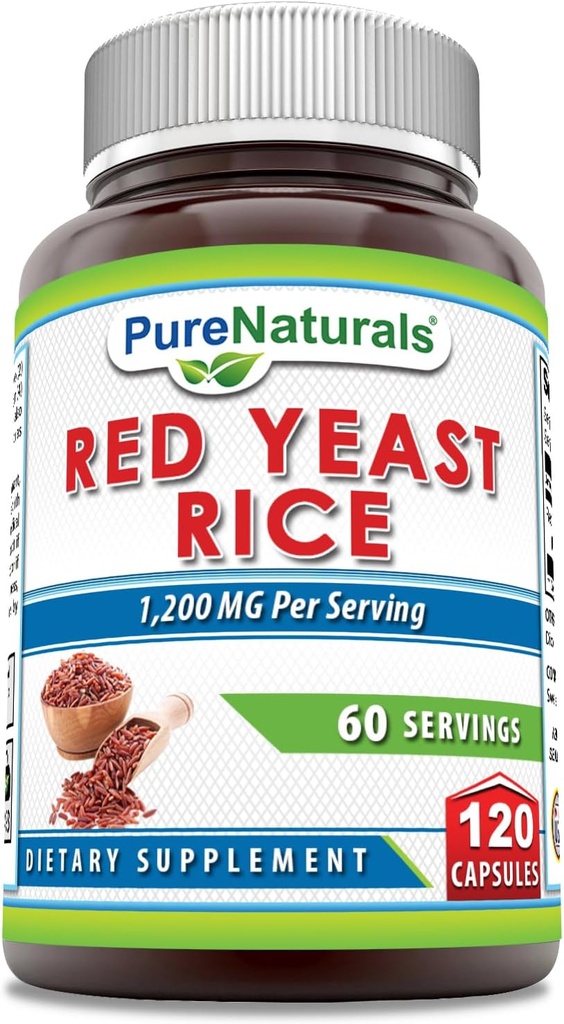 순수한 자연 빨간 효모 쌀 1200 Mg 서빙, 120 캡슐 보충 | Non-GMO | 글루텐 무료 | 미국에서 제작