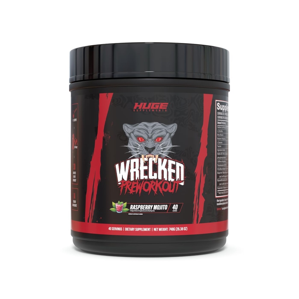 Wrecked Pre 운동, 진보된 공식, 부스트 에너지, 초점, 펌프 & 성과, 10g L-Citrulline, 6.4g beta Alanine, 5g Tyrosine, 1g 알파 GPC, 375mg 빠른 행동 카페인 & 더 많은 것