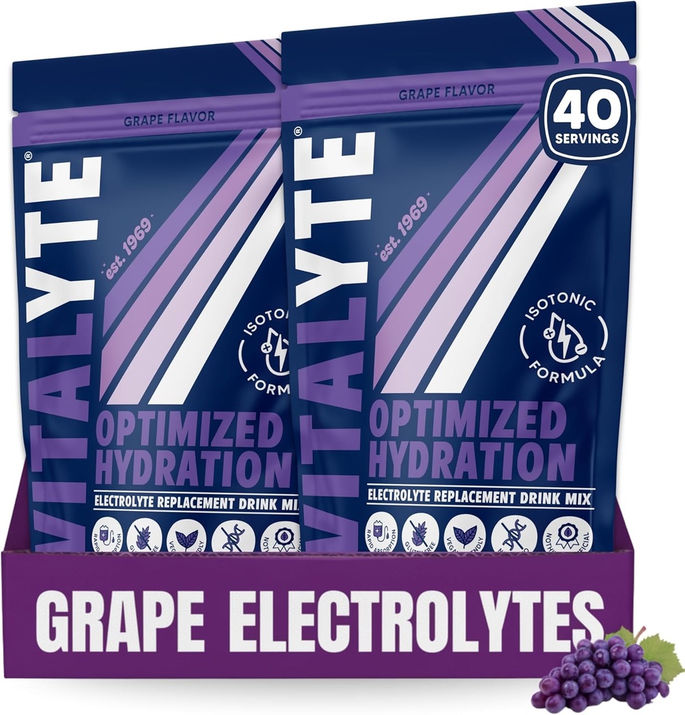 Vitalyte Electrolyte 분말 음료 혼합, Isotonic Electrolyte Hydration 혼합, 글루텐 무료 포스트 운동 분말 혼합, 2, 35 온스 팩. 각, 포도 풍미