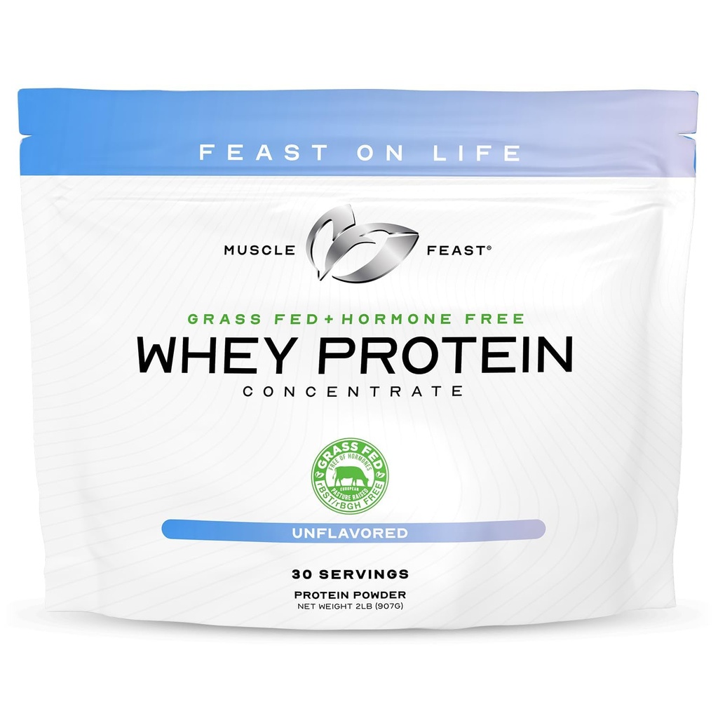근육 Feast Grass-Fed Whey Protein Concentrate Powder, 모든 자연, 호르몬 무료 Pasture는 여성 및 남성, 클렌징, 비 GMO 및 글루텐 무료 Whey Concentrate, 2lb에 대한 Whey Protein Powder를 제기했습니다.