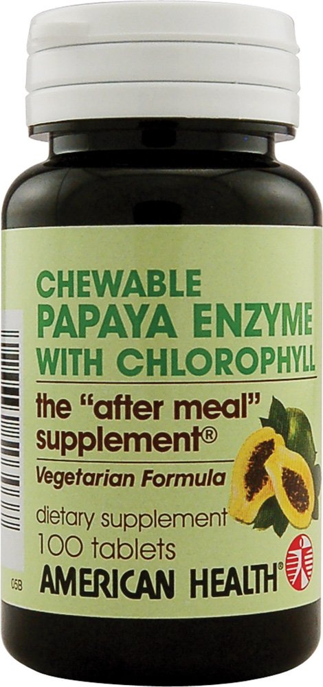 미국 건강 Papaya Enzyme Chlorophyll - 100 Chewable Tablets - Nutrient Absorption - Non-GMO, Vegan, 글루텐 무료 - 33 서빙