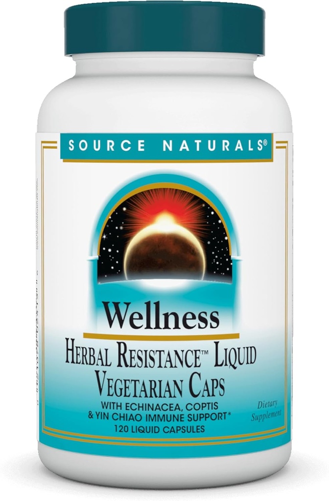 Source Naturals Wellness 초본 저항 - Echinacea, Coptis & Yin Chiao 면역 지원 * - 120 캡슐