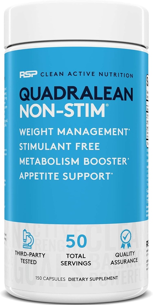 RSP Nutrition QuadraLean - 자극제 무료 무게 관리, Metabolism Booster, Energy & Appetite Support - CLA, L-Carnitine, Green Tea Extract, Non-Stim Formula, 50 Serv (패키지 May Vary)