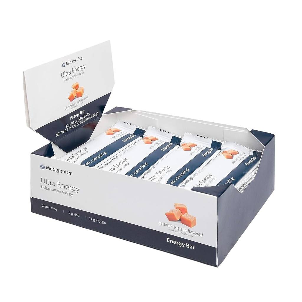 Metagenics Ultra Energy Bars - 지속 가능한 에너지, 카라멜 바다 소금 맛 | 12 바