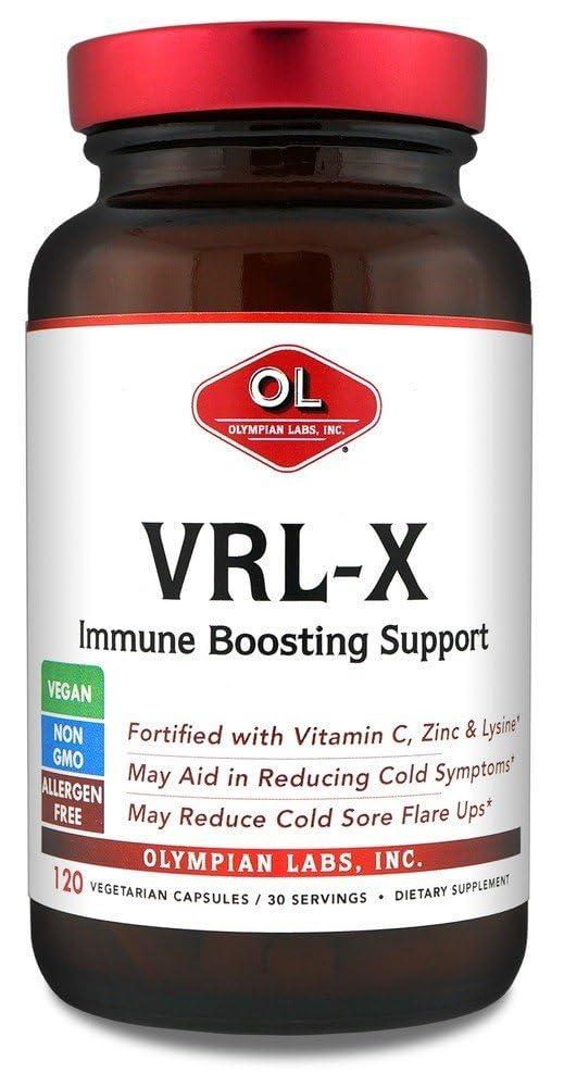 Olympian Labs VRL-X Advanced Immune 지원, 비타민 C, 아연 및 Lysine, 냉수 기복, 120 캡슐의 보조