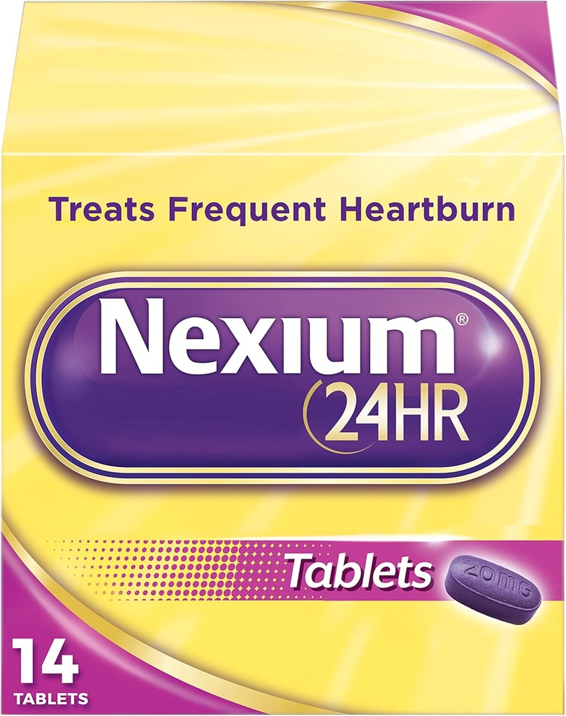Nexium 24HR 지연 방출 Heartburn 릴리프 정제, Esomeprazole 마그네슘 산성 흡진기, 20 mg, 14 조사