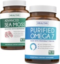 아일랜드어 Sea Moss & Omega 7 (3 개월 공급) Sea Omega Combo 번들 - 유기농 아일랜드어 Sea Moss - Raw Vegan Supplement (180 모자) & Omega 7 Softgels - Provinal Sustainable Peruvian Anchovy Fish Oil -90 모자