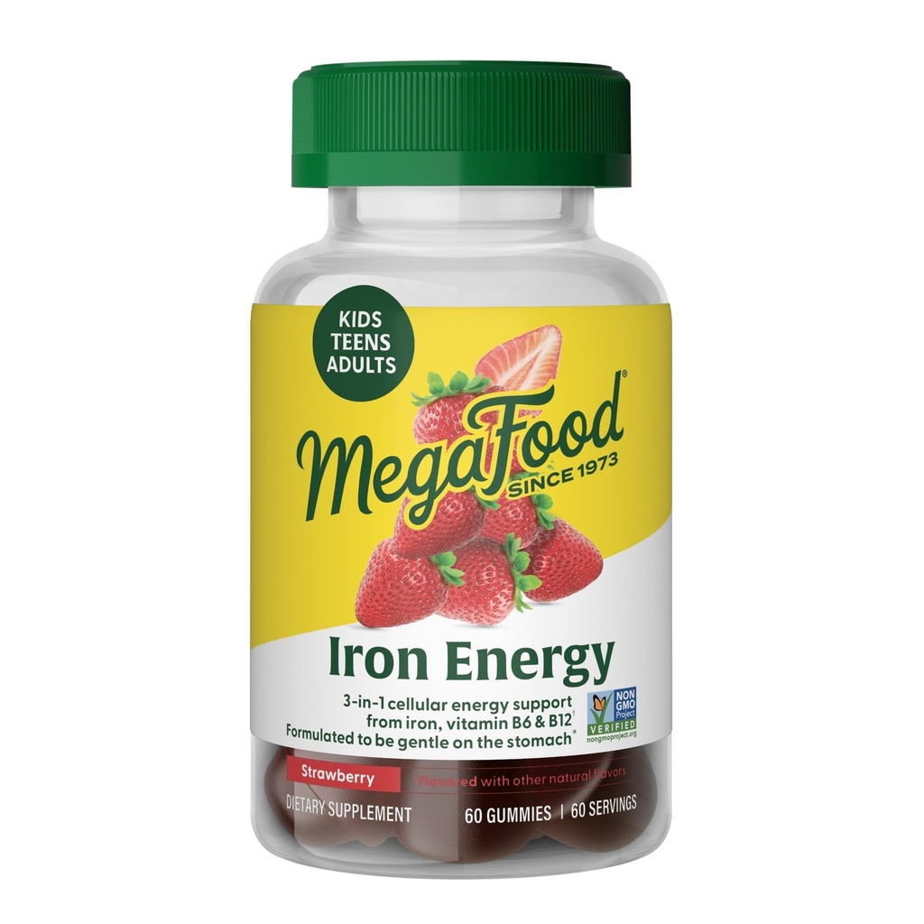Megafood Iron Energy Gummies, 여성용 철 보충, 남자, 청소년 & 아이 비타민 B12 & B6, 비타민, 혈액 빌더 보충의 제작자로부터, 딸기 맛, 60 조사