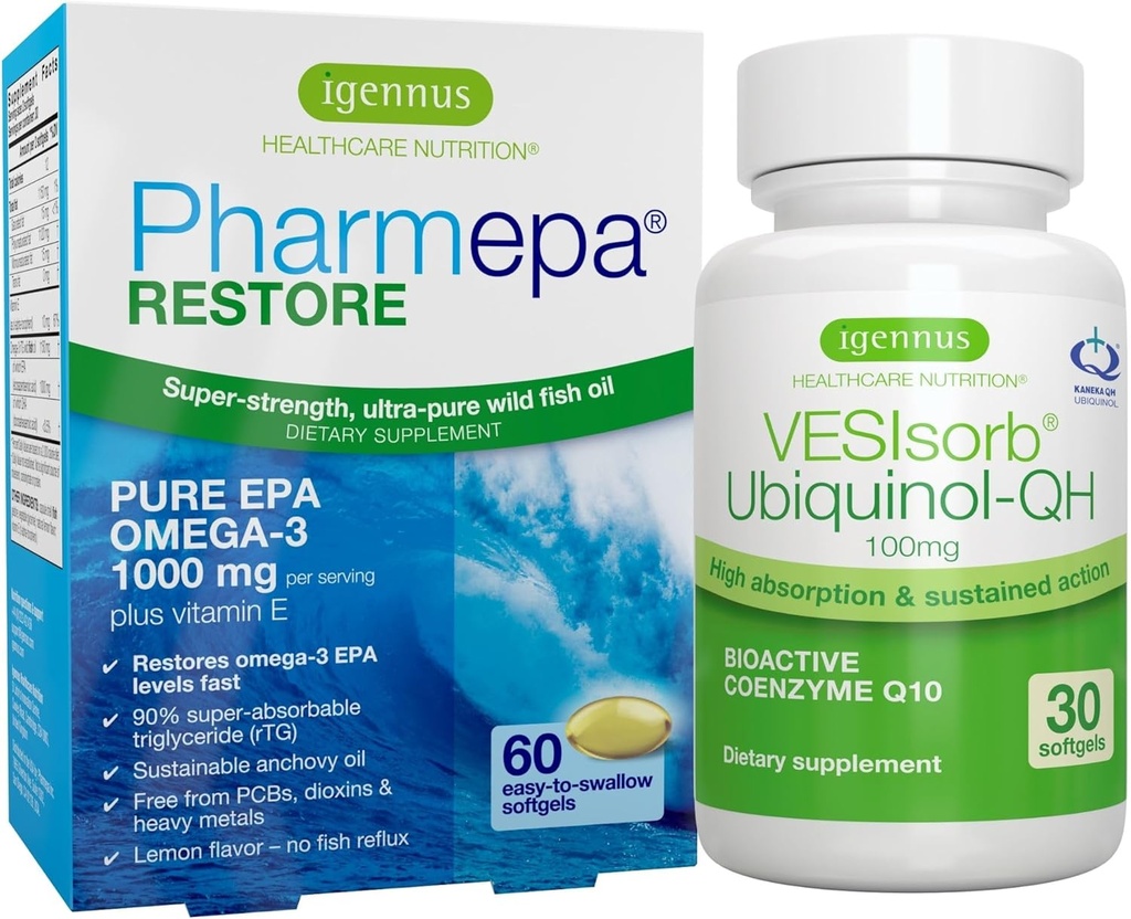 Pharmepa Restore EPA & VESIsorb Ubiquinol-QH CoQ10 심장 건강 뭉치, Igennus에 의하여