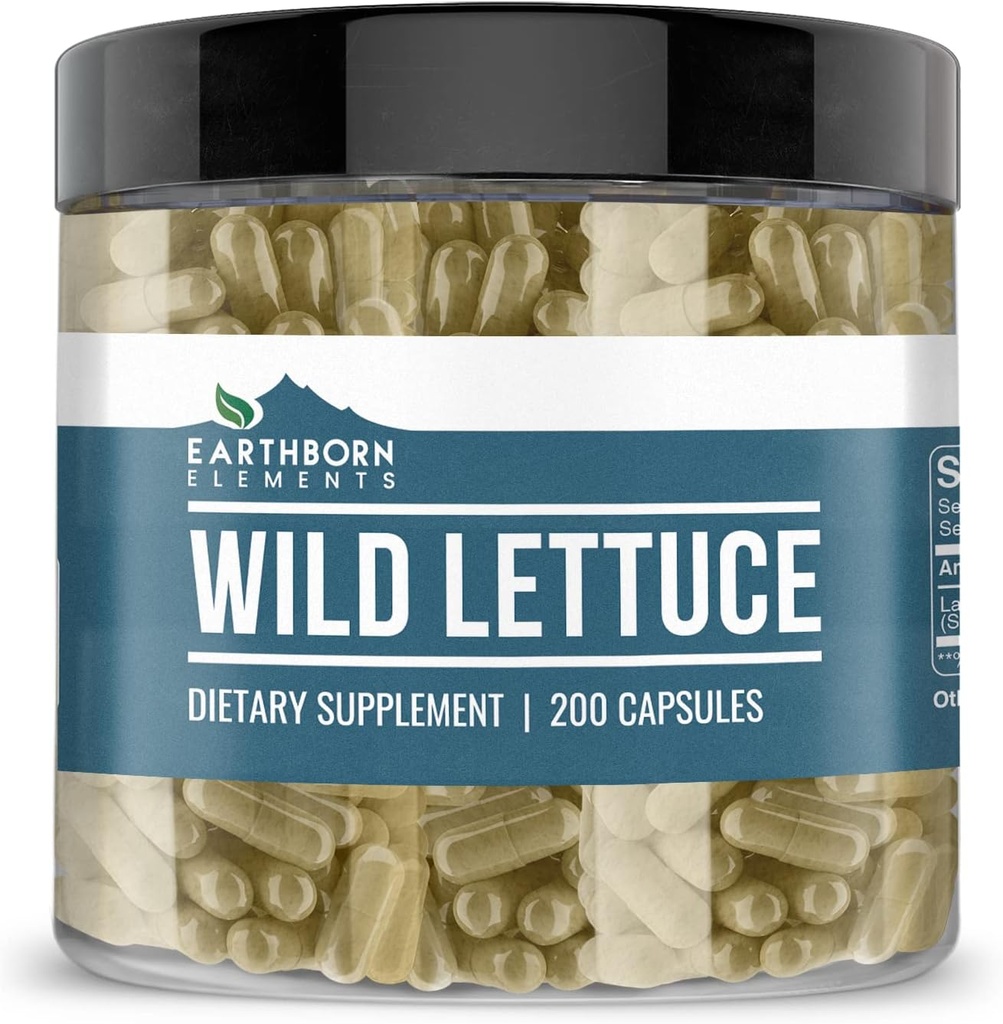 Earthborn Elements Wild Lettuce 200 캡슐, 순수 & Undiluted, 첨가물 없음