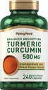 배관 바위 심황 쿠르쿠민 보충 500 mg | 240 캡슐 | 블랙퍼 | 표준화 된 복합 추출물 | Non-GMO, 글루텐 무료