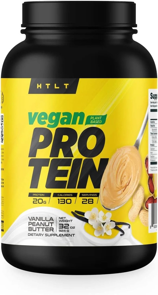 Vegan Protein by HTLT | 플랜트 기반 단백질 분말 | 완두 & 쌀 단백질 분말 혼합 | 고프로테인 쉐이크 및 벌크 치료, (반라 땅콩 버터)