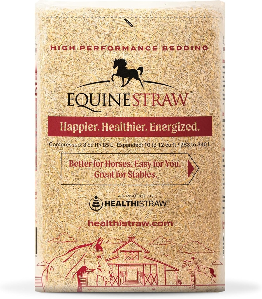 EquineStraw, 3 cu ft (25 lb)는 10 + cu ft로 확장합니다 – 말, Foaling & Trailers를 위한 밀 밀짚 침구 – 먼지가 없는, Allergen 자유로운, 흡수성, 민감성 피부 안전 – 지속가능한 근원