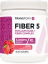 TransformHQ 섬유 5 Psyllium Husk Complex 분말 (베리 맛) (28 서빙) - 서빙 당 5,000mg Psyllium Husk - 소화 건강, 천연 보충, 수용성 식물 섬유 혼합