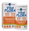 Vital Planet - Vital Flora Advanced Probiotic 100 Billion CFU, 100 Diverse Strains, 10 Organic Prebiotics, Immune Support, 여성 및 남성 30 캡슐에 대한 소화 건강 선반 안정 프로바이오틱스