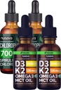 NUSAVA Unflavored D3 K2 Drops and Chlorophyll Liquid Drops Bundle - 심장, 관절, 에너지 및 면역 지원을위한 강력한 액체 비타민 - Non-GMO, 글루텐 프리, 2pk 각각