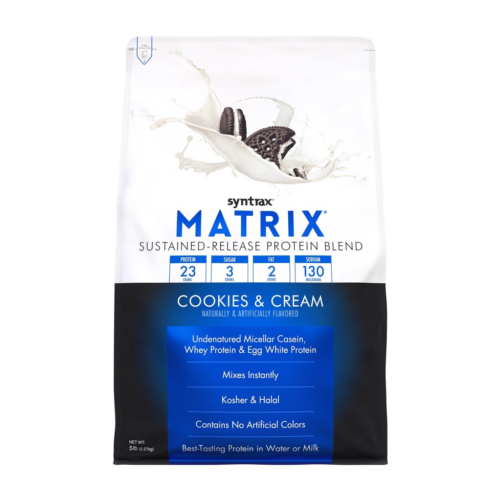 Syntrax Nutrition Matrix - Sustained-Release Protein Blend, 쿠키 및 크림 5 파운드. 실제 쿠키 조각