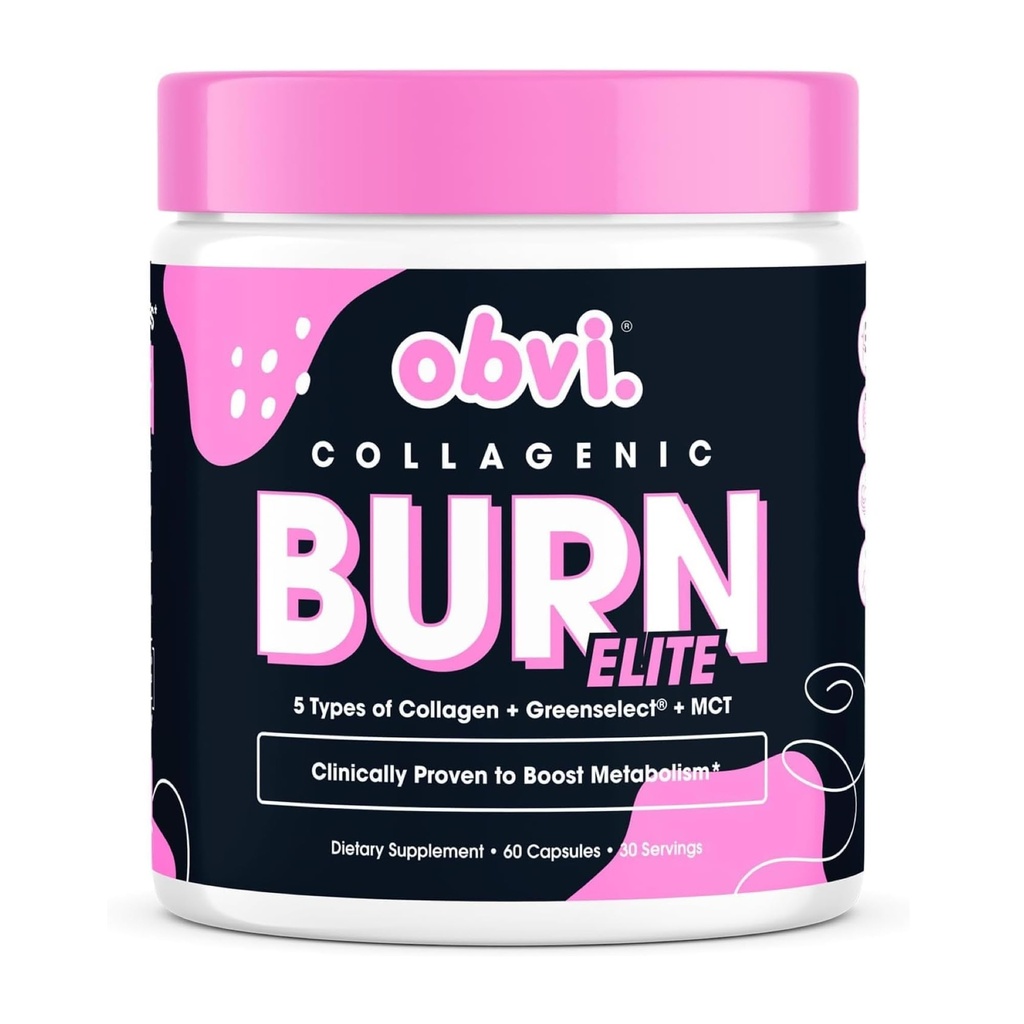 Obvi Burn Elite | 지원 대사 부스트, 에너지, 초점 | 콜라겐과 녹차로 보충 | 건강한 모발, 피부, 손톱, 관절 지원 | 60 캡슐, 30 인분
