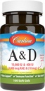Carlson - A & D, 10000 IU (3000 mcg RAE) 비타민 A, 400 IU (10 mcg) 비타민 D3의 시각 지원, 피부 건강, 100 연약한 젤