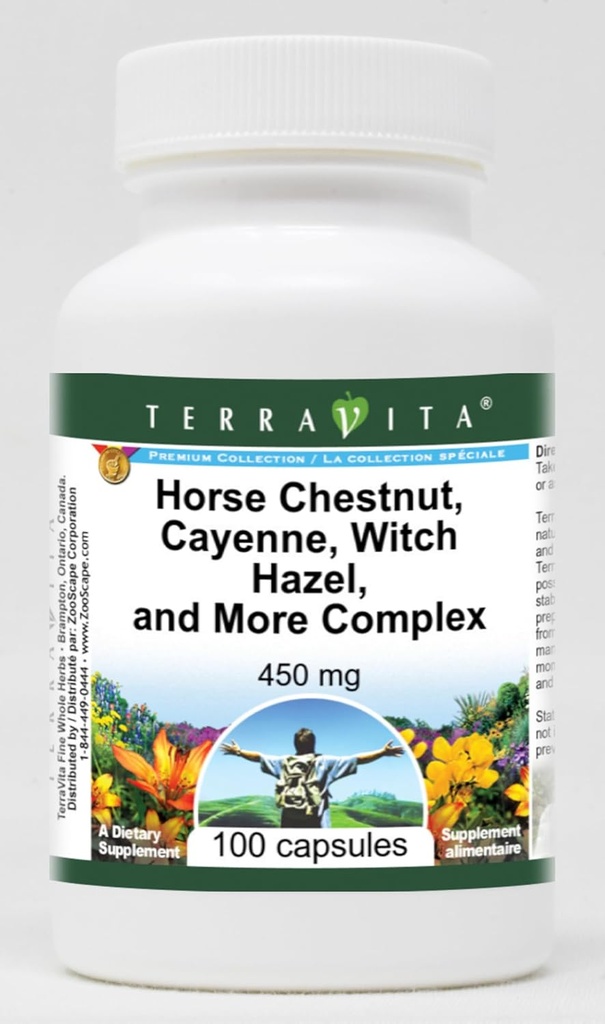 Terravita 말 Chestnut, Cayenne, Witch Hazel 및 더 복잡한 - 450 mg (100 캡슐, ZIN : 517073)