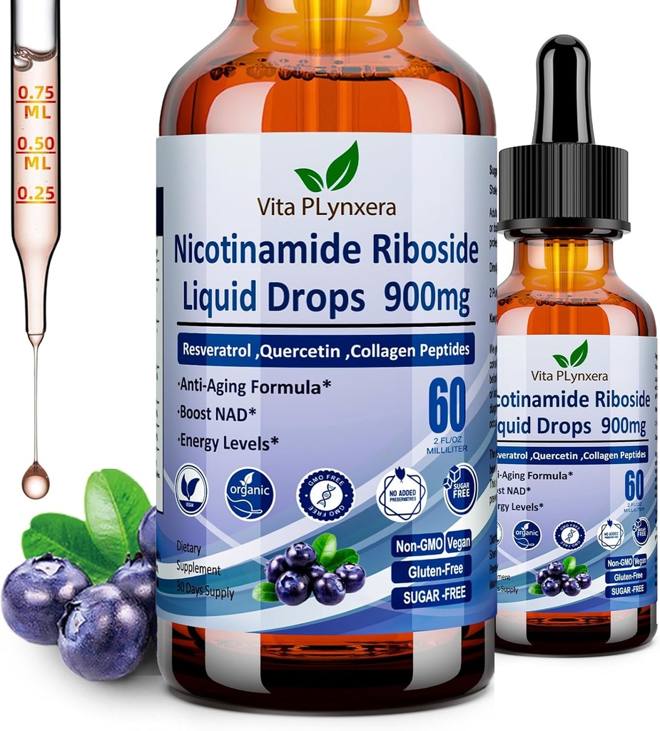 NAD는 여자 & 남자, NAD Nicotinamide Riboside Resveratrol 900mg & Quercetin, Niacin, 교원질, Biotin, 반대로 나이 드는 피부를 위한 액체 NAD 플러스 보충교재 NR900를 위한 보충합니다