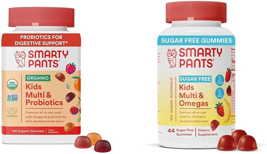 SmartyPants Kids Multivitamin Gummies 번들 : 유기 프로 바이오 틱스, 오메가 3, 비타민 D3, C, B12, B6, A, K & 아연 면역 지원, 설탕 무료 딸기 바나나나, 164 조사