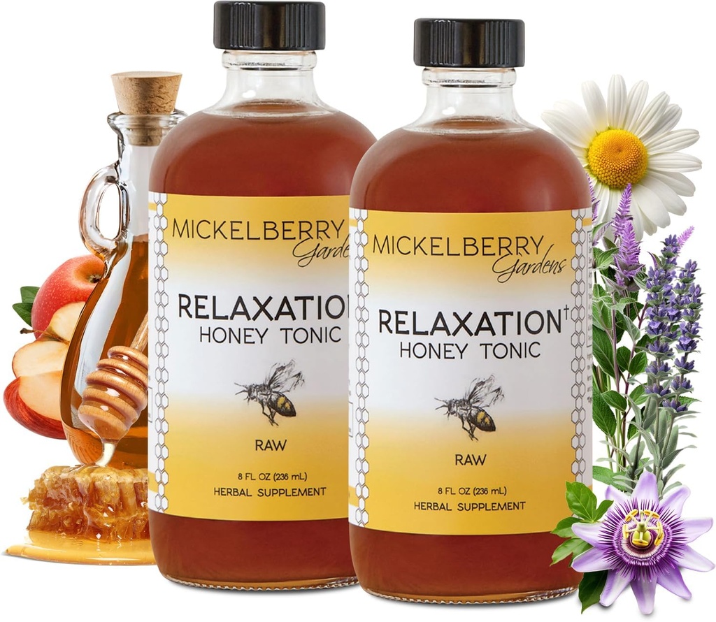 Mickelberry Gardens Relaxation Honey Tonic - Chamomile, Lavender & Organic Herbs와 자연 긴장 구호 및 수면 지원 - 8 Oz (팩 2)