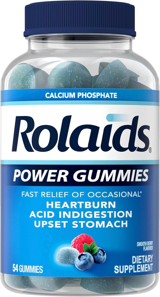 Rolaids 힘 Gummies, Occasional Heartburn와 산 Indegestion의 빠른 기복, 규정식 보충교재, 매끄러운 베리, 54 Gummies