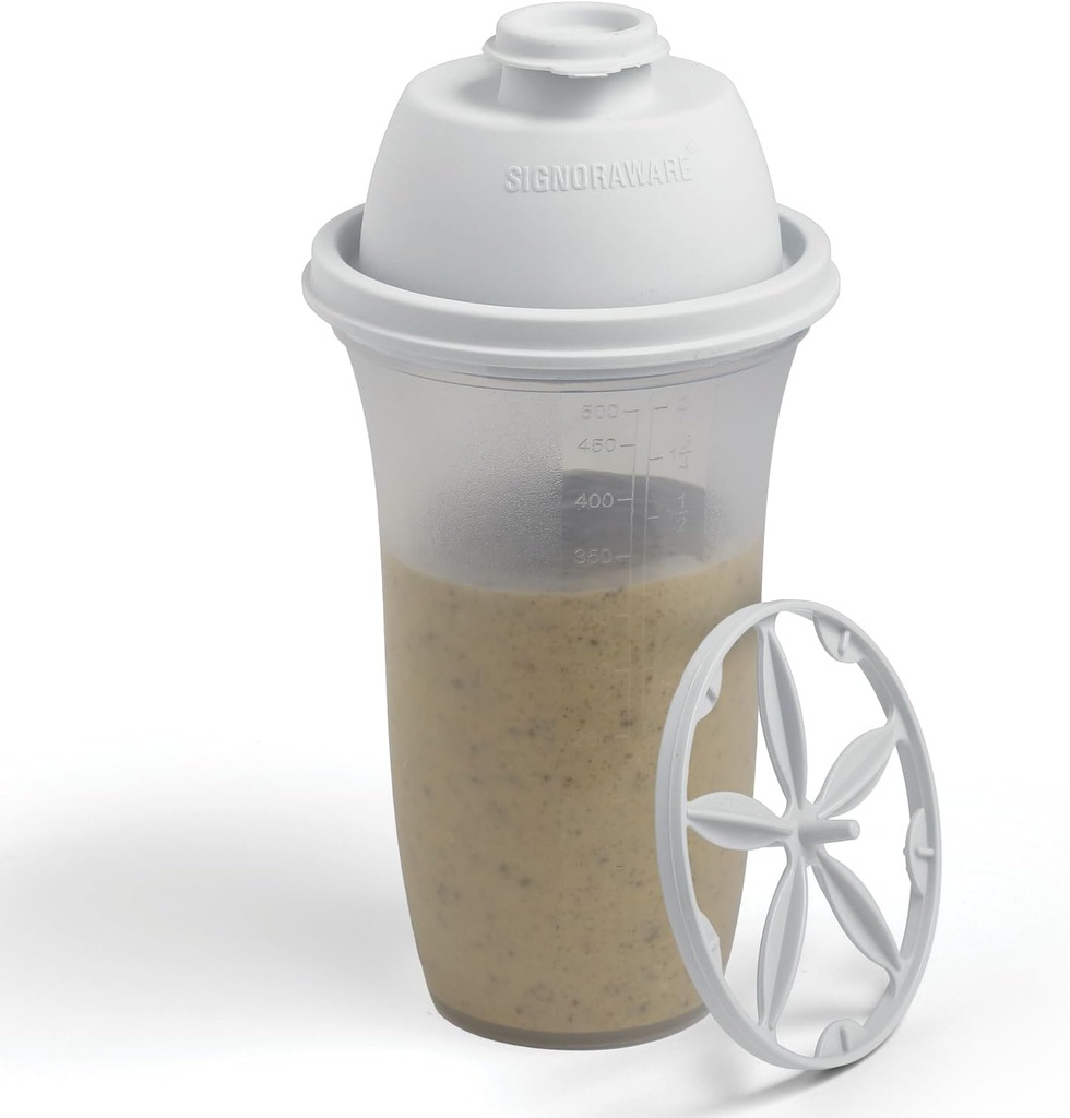 SIGNORA WARE 셰이커 병 | 17-Ounce 플라스틱 Protein Shake Bottle for Meal Replacement Shakes & Smoothies, 음료, 혼합 샐러드 드레싱 및 소스, Margarita, & More