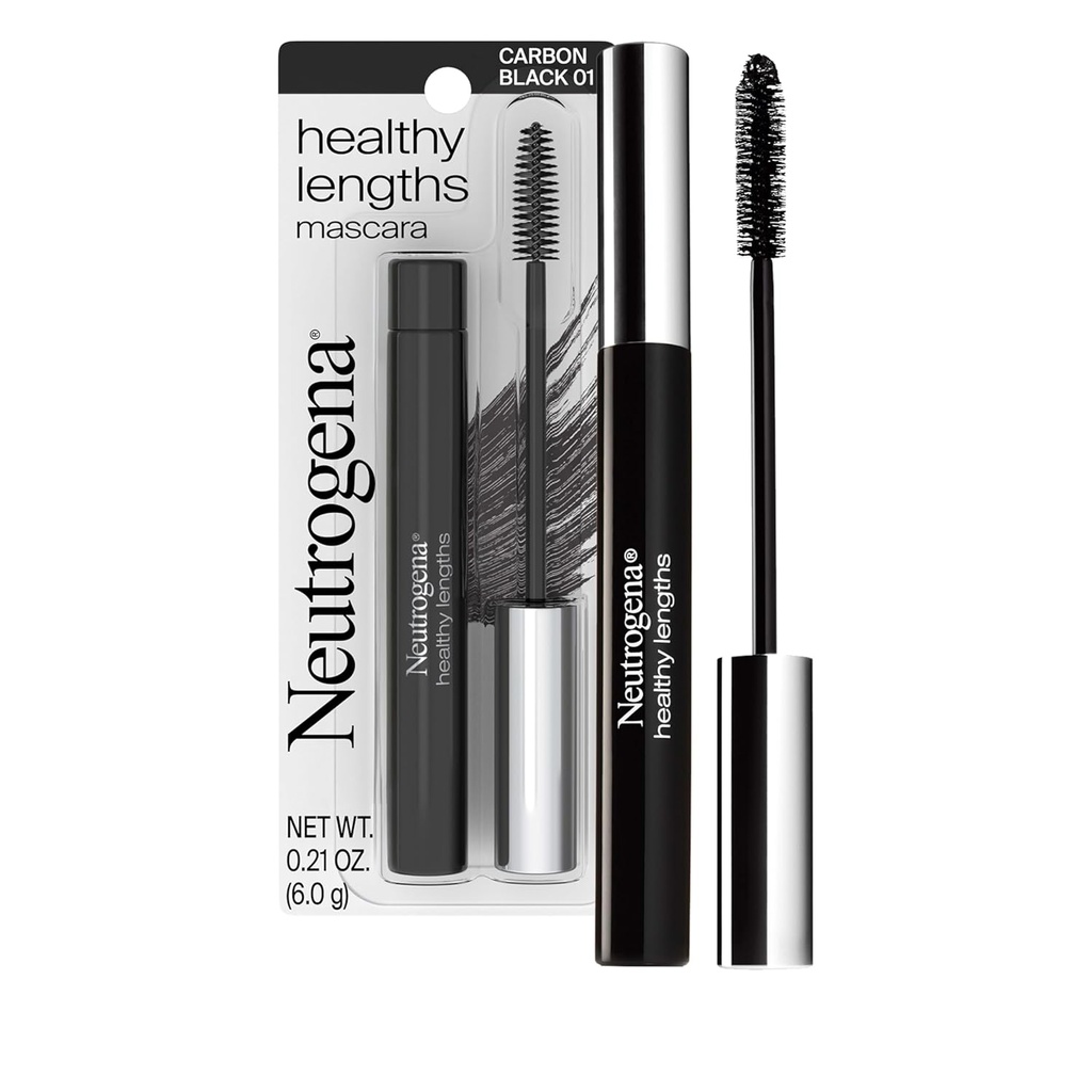 Neutrogena 건강한 길이 Mascara - 비타민 E 및 올리브 오일과 함께, 긴 포뮬러는 클루핑없이 최대 100 %의 룩을 확장, Flaking 또는 Smudging, 탄소 검정 0.21 온스