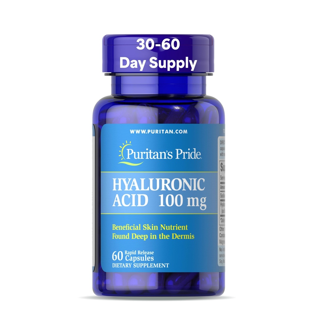 Puritans Pride Hyaluronic 산 100mg의 피부 Hydration, 60 급속한 방출 캡슐을 위한 규정식 보충교재