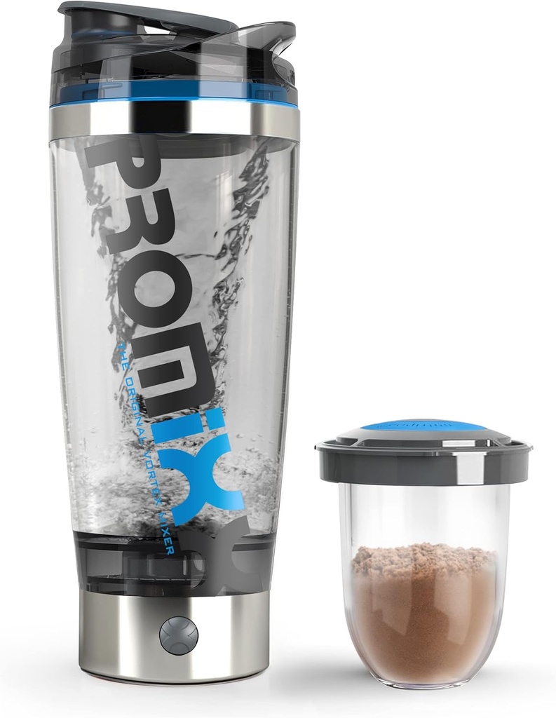 Promixx Pro Shaker Bottle (iX-R Edition) | 충전식, 스무디 단백질 쉐이크에 강력한 | 보충 저장 - BPA Free | 20oz Cup (실버 블루 / 그레이)