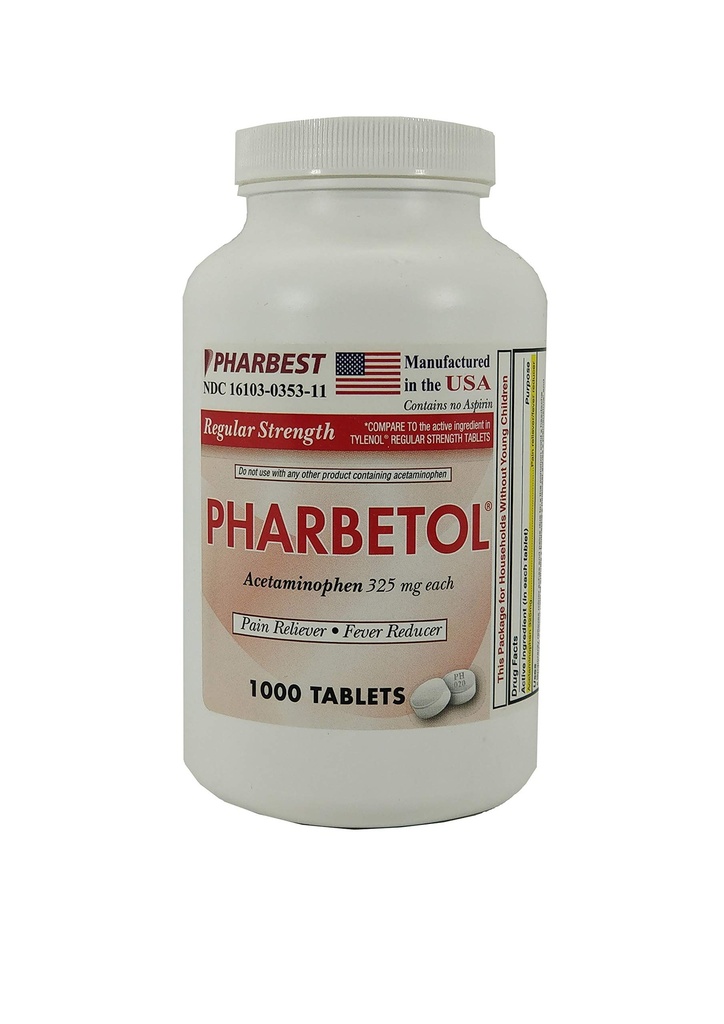 Pharbest Acetaminophen 325 mg 1000의 조사 정제