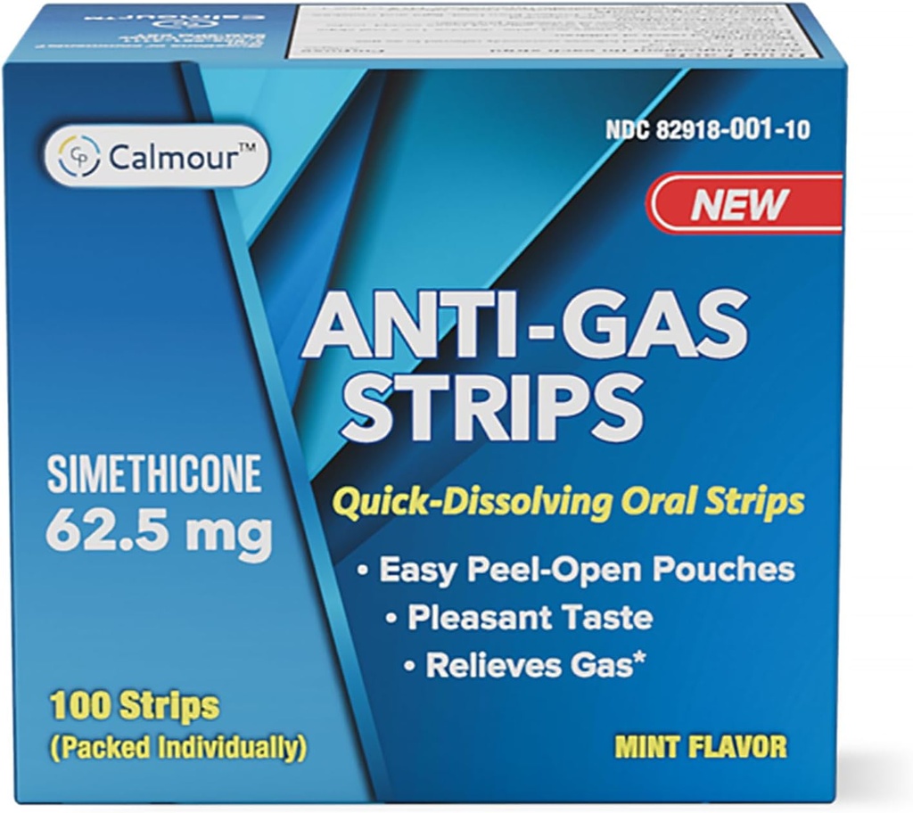 Anti Gas Relief 100 Strips | 민트 맛의 구강 분해성 안티 부화 구호 스트립 | 성인용 급속한 가스 구호 | 여성용 효과적인 Bloating Relief | 여성용 Simethicone Anti Bloating