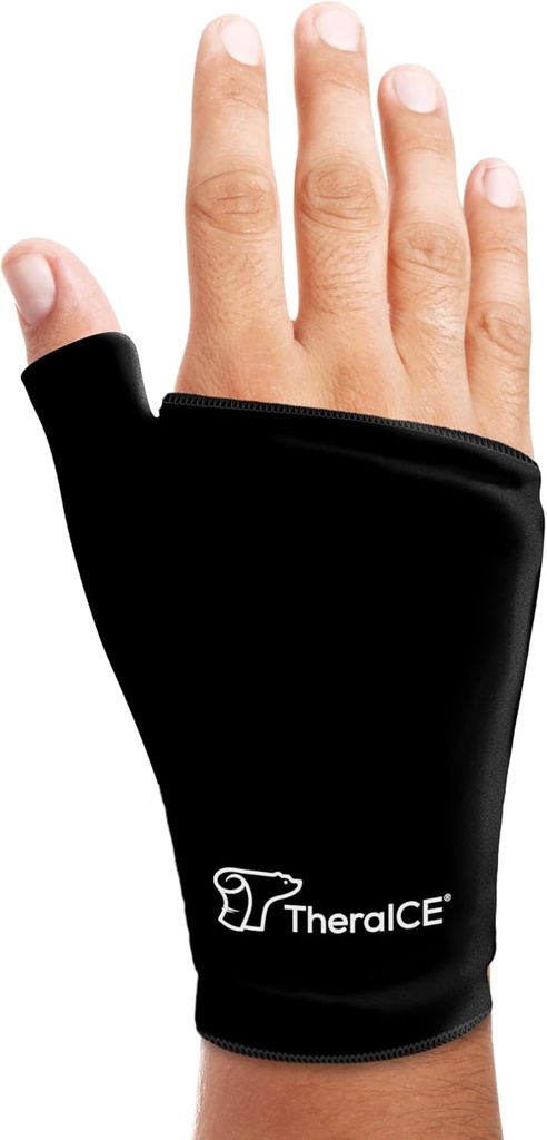 TheraICE Wrist Ice Pack Wrap Thumb Brace for one Hand for Hot & Cold Therapy - 부상, Carpal Tunnel, Arthritis, De Quervain's Tenosynovitis를위한 재사용 가능한 소프트 젤 장갑 - 대부분의 남성 - L / XL