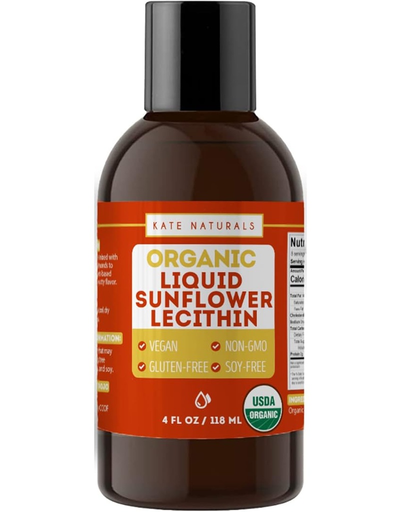 Kate Naturals Sunflower Lecithin 액체 요리 및 굽기. Gummies, Smoothies & Lactation 보충교재 (4oz, 유기, Vegan, 글루텐 자유로운)를 위한 액체 Lecithin