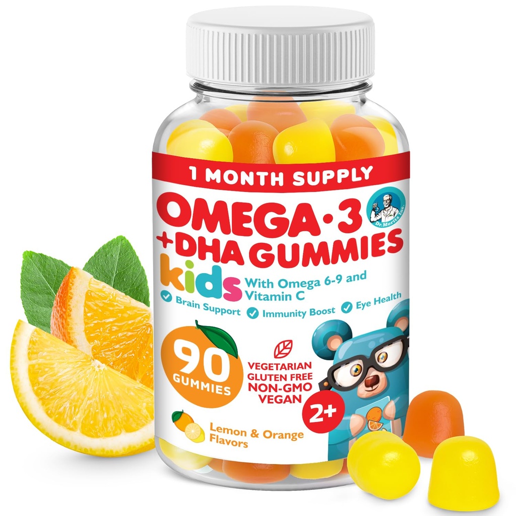 DR. MORITZ Vegan Omega 3 Gummies for Kids and Toddlers (90 Count), Omega 3 Kids Gummies for Brain and Heart Health, 물고기 오일 및 글루텐 무료