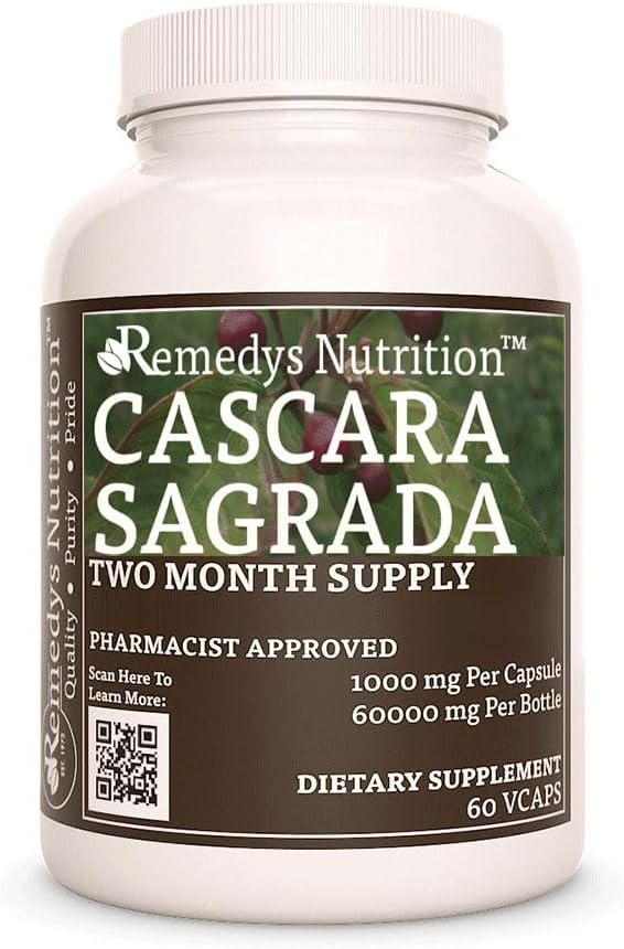 Remedy의 영양 Cascara Sagrada | 1,000 mg, 60 Vegan 캡슐 초본 다이어트 보충교재 | 2 달 공급