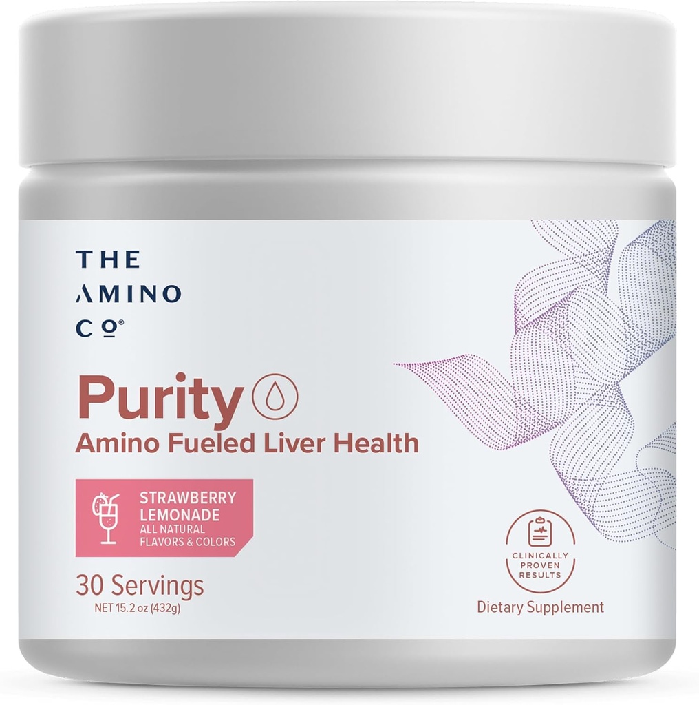 아미노 CO. 순도 - Liver Support Supplement with Essential Amino Acids for Liver Detox Cleanse - Optimal Liver Support- Strawberry Lemonade, 30 서빙